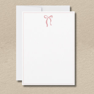 Simple Blush Rose Bow Thin Border No text Note Card