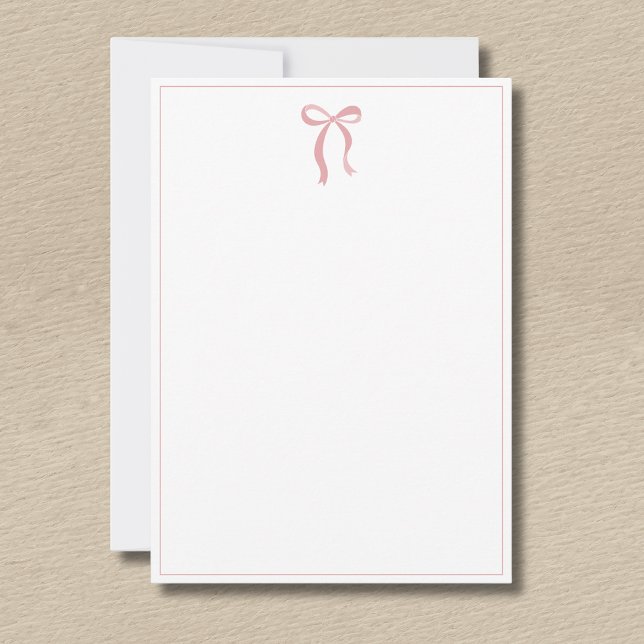 Simple Blush Rose Bow Thin Border No text Note Card (Creator Uploaded)