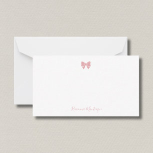 Simple Blush Rose Chic Bow Handwritten Name Note Card