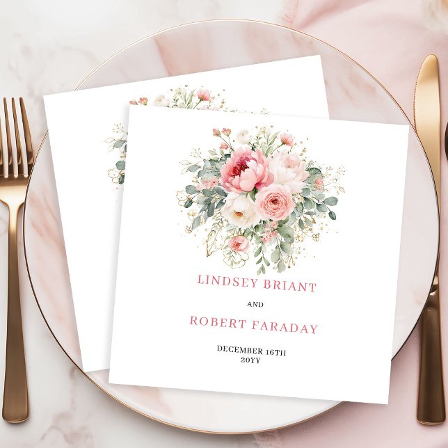 Simple Blush Roses Greenery Wedding Napkins (Simple Blush Roses Greenery Wedding Napkins)