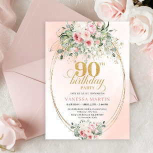 Simple Blush Roses Minimal 90th Birthday Invites