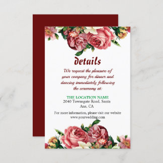 Simple Blush Roses Wedding Invitation Details