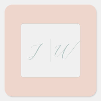 Simple Blush | Sage Modern 2 Wedding Square Sticker