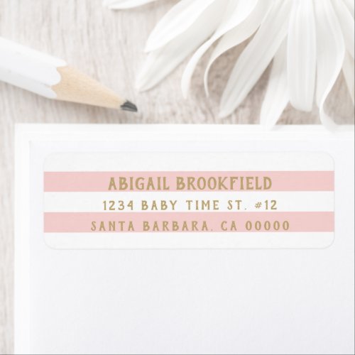 Simple Blush Striped with gold text Return Address Label