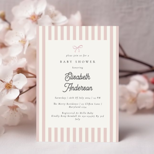 Simple Blush Stripes Baby Shower Invitation (Creator Uploaded)