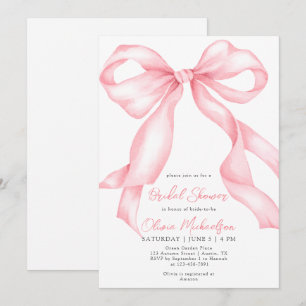 Simple BlushPink Ribbon Bow Coquette Bridal Shower Invitation