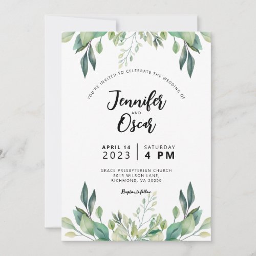 Simple Bohemian Green Wedding Invitation