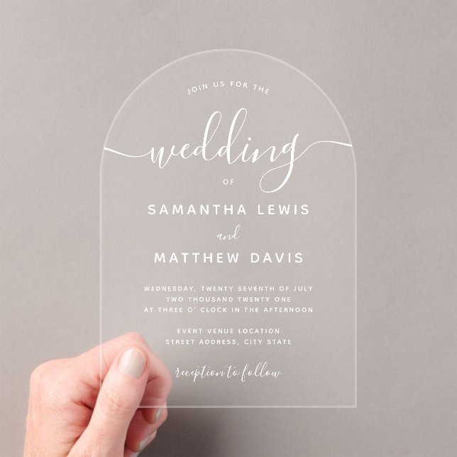 Simple Bohemian Minimalist Wedding Acrylic Invitations (Insitu (Handheld))