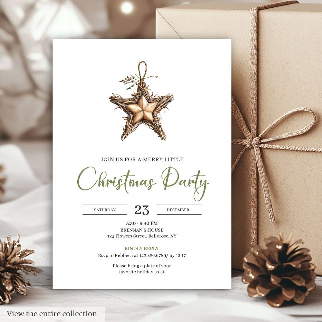 Simple Bohemian Watercolor Pine Wreath Christmas   Invitation (Simple Bohemian Watercolor Pine Wreath Christmas Card)