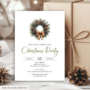 Simple Bohemian Watercolor Pine Wreath Christmas Invitation