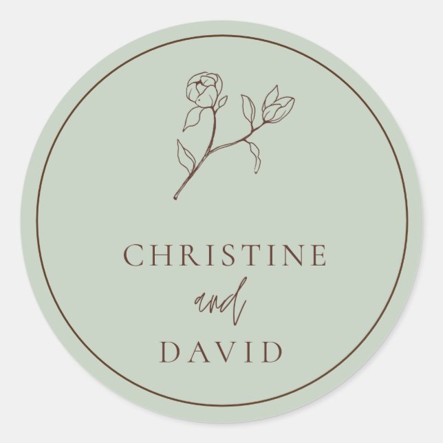 Simple Bohemian Wedding floral  Classic Round Stic Sticker (Front)