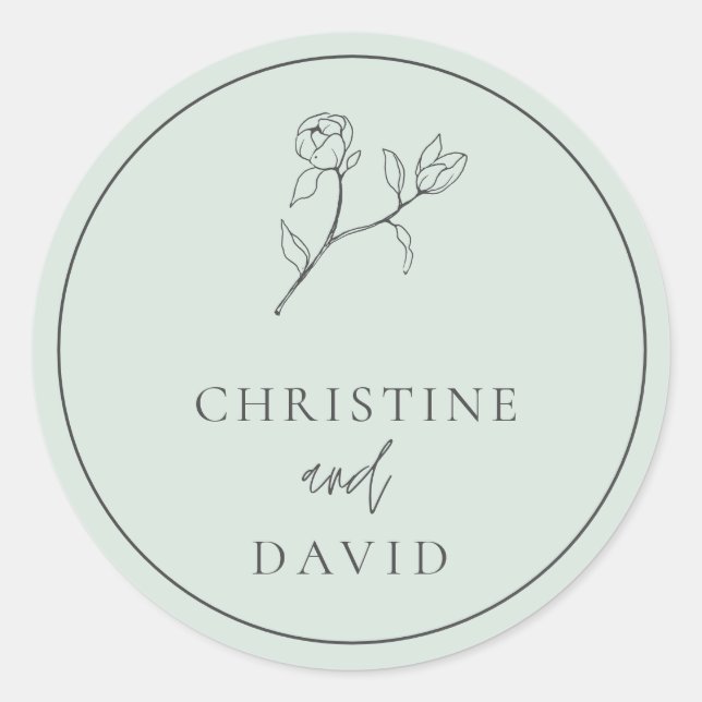 Simple Bohemian Wedding Floral Sage  Classic Round Sticker (Front)