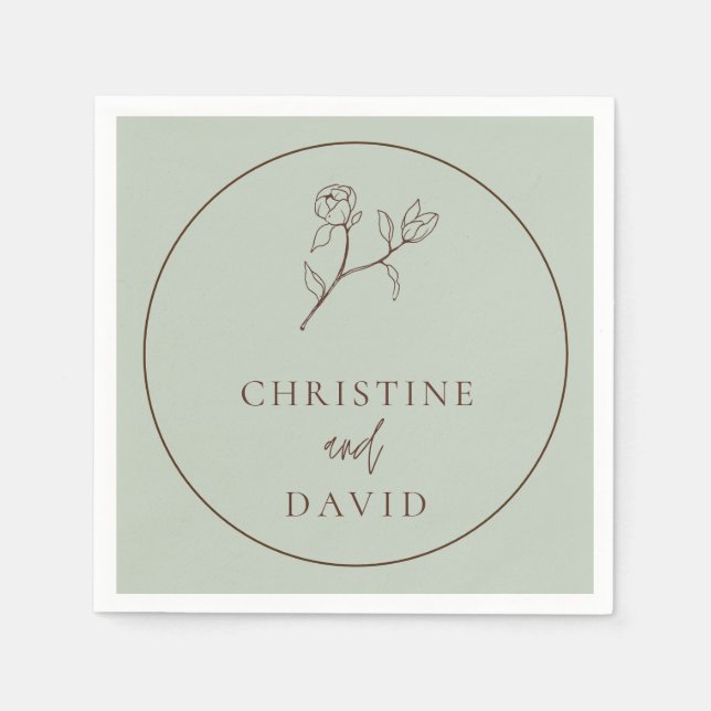 Simple Bohemian Wedding Floral Sage Green Napkins (Front)