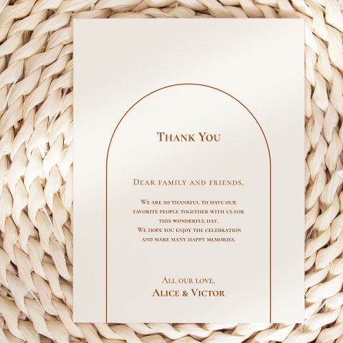 Simple Boho Arch Ivory Reception Thank You Card
