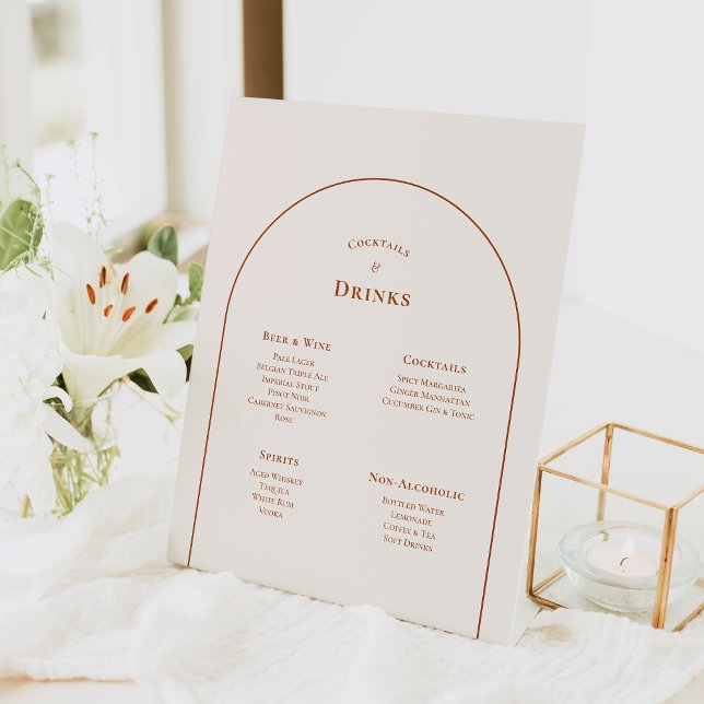 Simple Boho Arch Ivory Wedding Drinks Menu Pedestal Sign (Creator Uploaded)