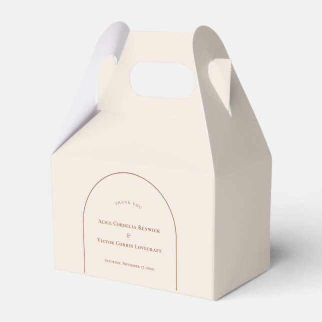Simple Boho Arch Ivory Wedding Favor Boxes (Front Side)
