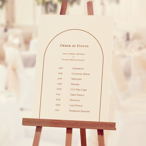 Simple Boho Arch Ivory Wedding Order of Events Foam Board