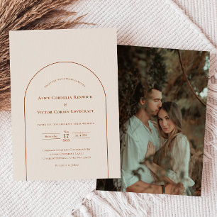 Simple Boho Arch Ivory Wedding Photo Invitation