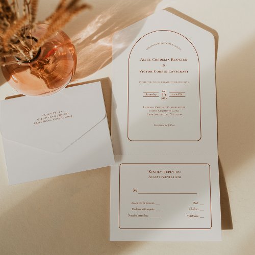 Simple Boho Arch Ivory Wedding RSVP All In One Invitation