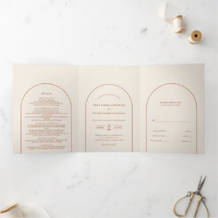 Simple Boho Arch Ivory Wedding Tri-Fold Invitation