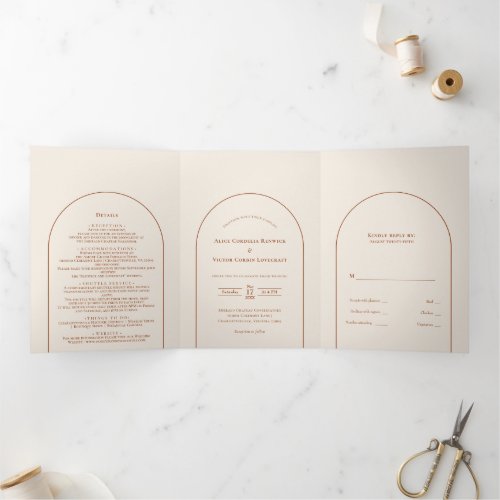 Simple Boho Arch Ivory Wedding Tri_Fold Invitation