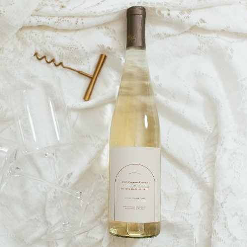 Simple Boho Arch Ivory Wedding Wine Label