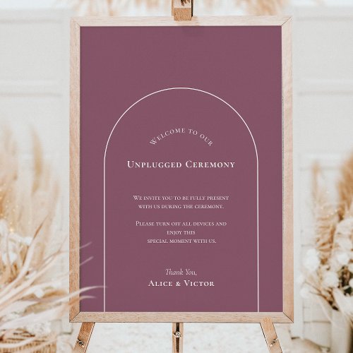 Simple Boho Arch Plum Unplugged Ceremony Sign