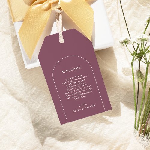 Simple Boho Arch Plum Wedding Welcome Gift Tags