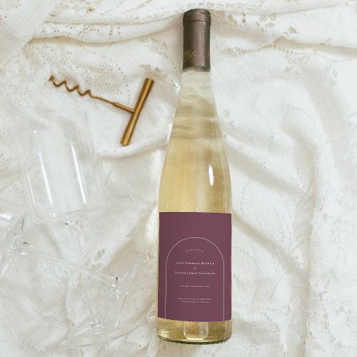 Simple Boho Arch Plum Wedding Wine Label