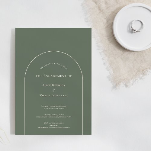 Simple Boho Arch Sage Green Engagement Party Invitation
