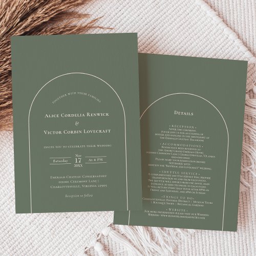 Simple Boho Arch Sage Green Wedding Details and Invitation
