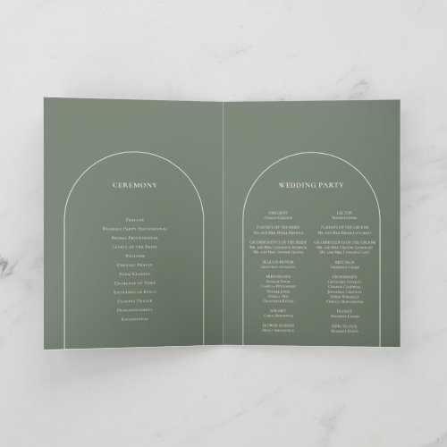 Simple Boho Arch Sage Green Wedding Folded Program