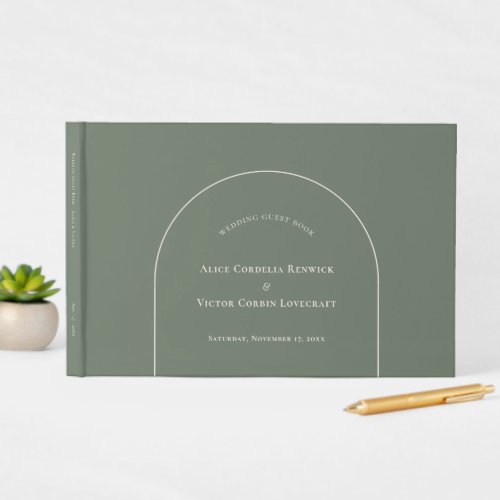 Simple Boho Arch Sage Green Wedding Guest Book