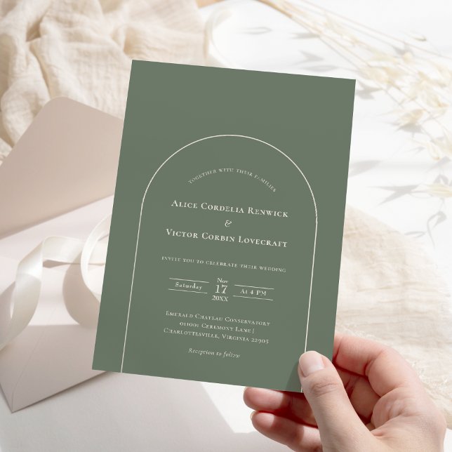 Simple Boho Arch Sage Green Wedding Invitation (Creator Uploaded)
