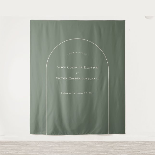Simple Boho Arch Sage Green Wedding Photo Backdrop (Front)
