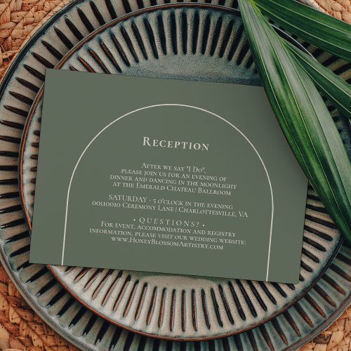 Simple Boho Arch Sage Green Wedding Reception Enclosure Card
