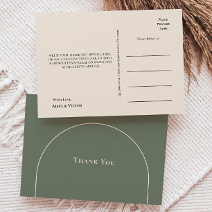 Simple Boho Arch Sage Green Wedding Thank You Postcard