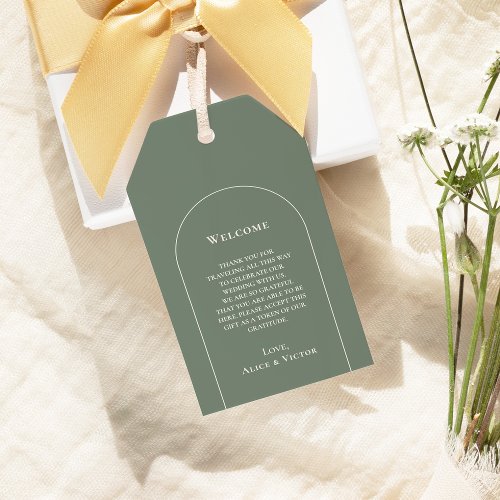 Simple Boho Arch Sage Green Wedding Welcome Gift Tags