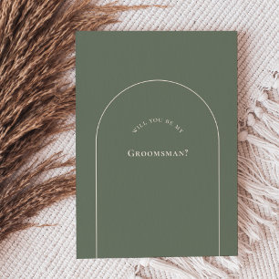 Simple Boho Arch Sage Groomsman Proposal Card