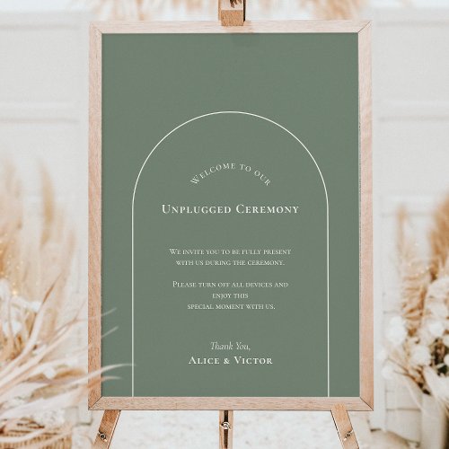 Simple Boho Arch Sage Unplugged Ceremony Sign