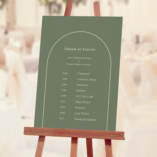 Simple Boho Arch Sage Wedding Order of Events Foam Board