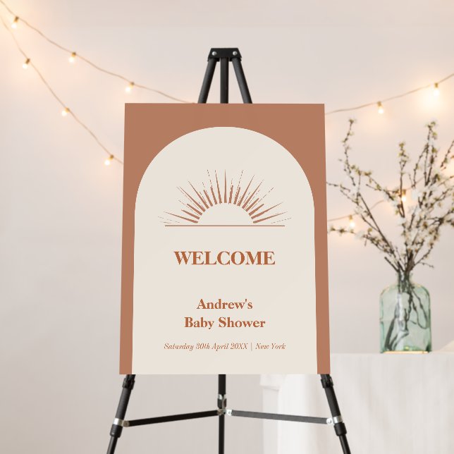 Simple Boho Arch Sunshine Baby Shower Welcome Sign (In Situ (Stand))