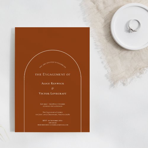 Simple Boho Arch Terracotta Engagement Party Invitation