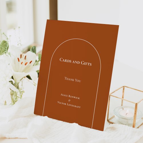 Simple Boho Arch Terracotta Wedding Cards and Gift Pedestal Sign