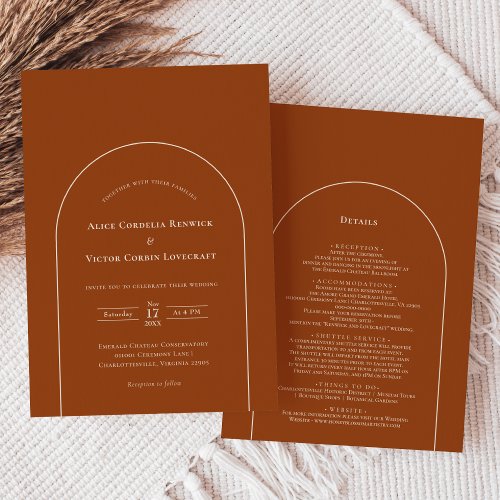 Simple Boho Arch Terracotta Wedding Details and Invitation