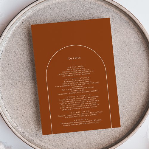 Simple Boho Arch Terracotta Wedding Details Enclosure Card