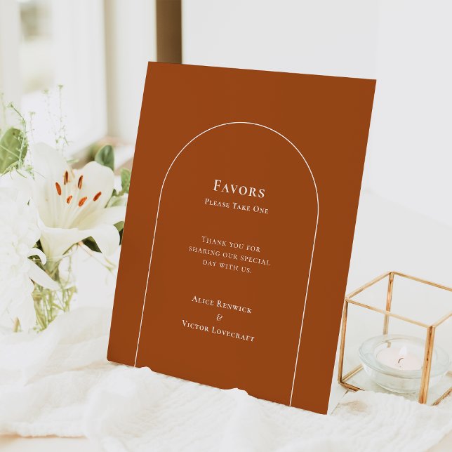 Simple Boho Arch Terracotta Wedding Favors Pedestal Sign (Creator Uploaded)