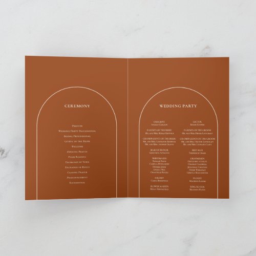 Simple Boho Arch Terracotta Wedding Folded Program