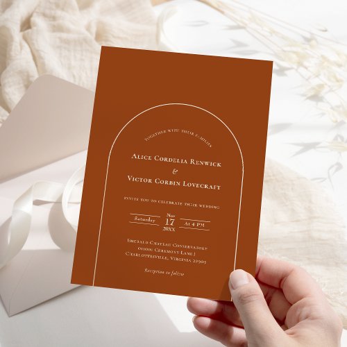 Simple Boho Arch Terracotta Wedding Invitation