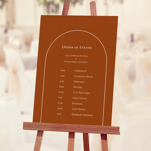 Simple Boho Arch Terracotta Wedding Order of Event Foam Board